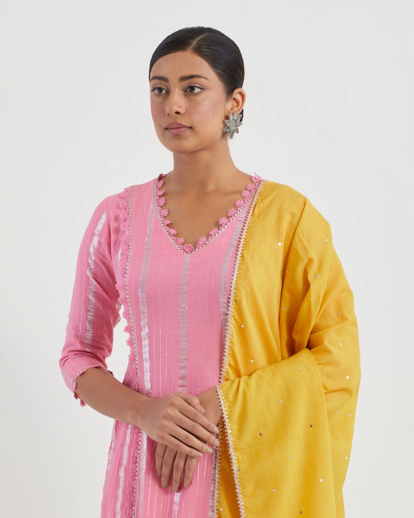 Alisha Cotton Lace work Pink Kurta Set