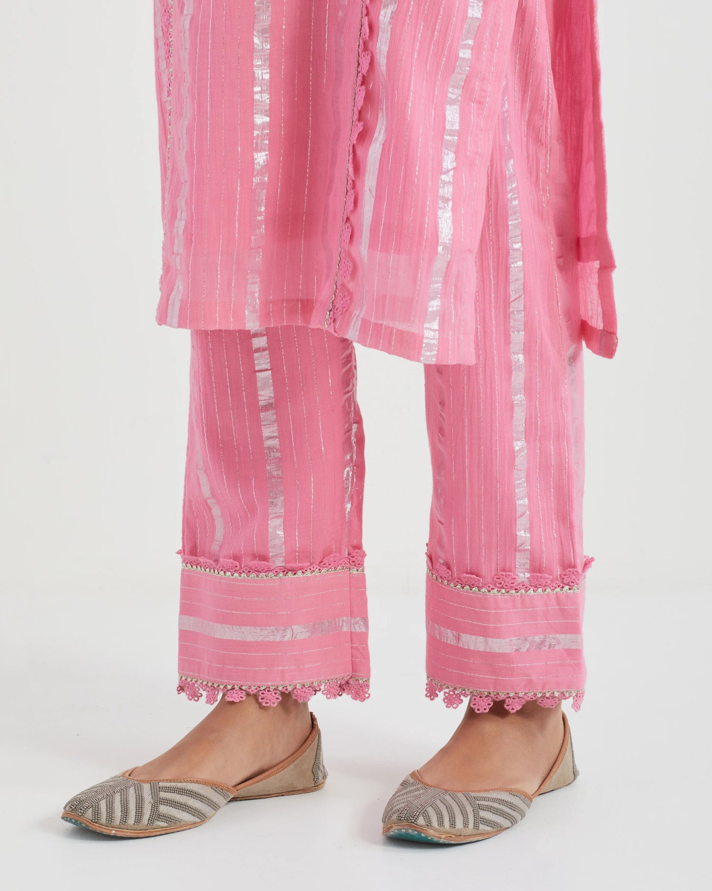 Alisha Cotton Lace work Pink Kurta Set