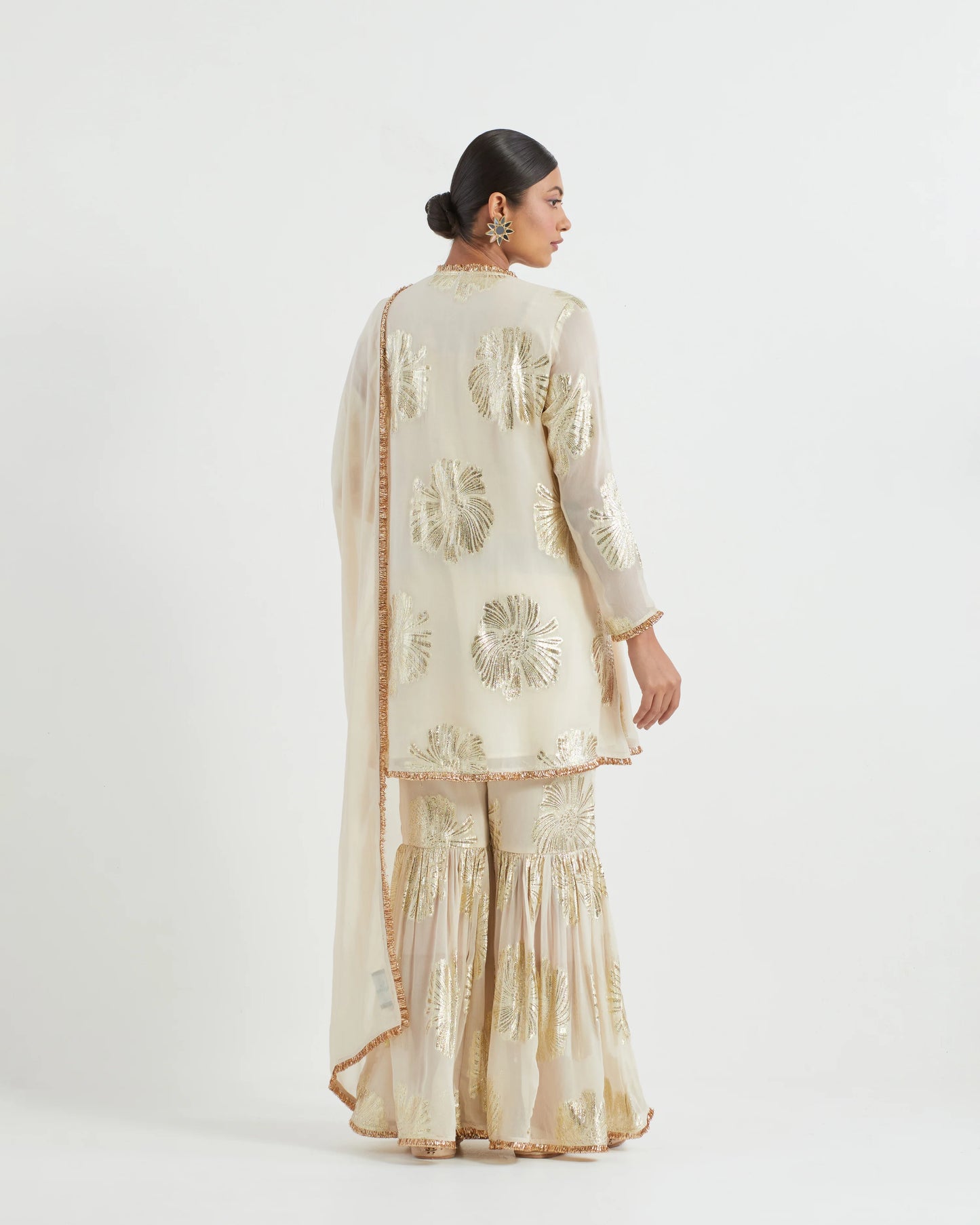 Ivory Georgette Jacquard Jhilmil Kurta Set