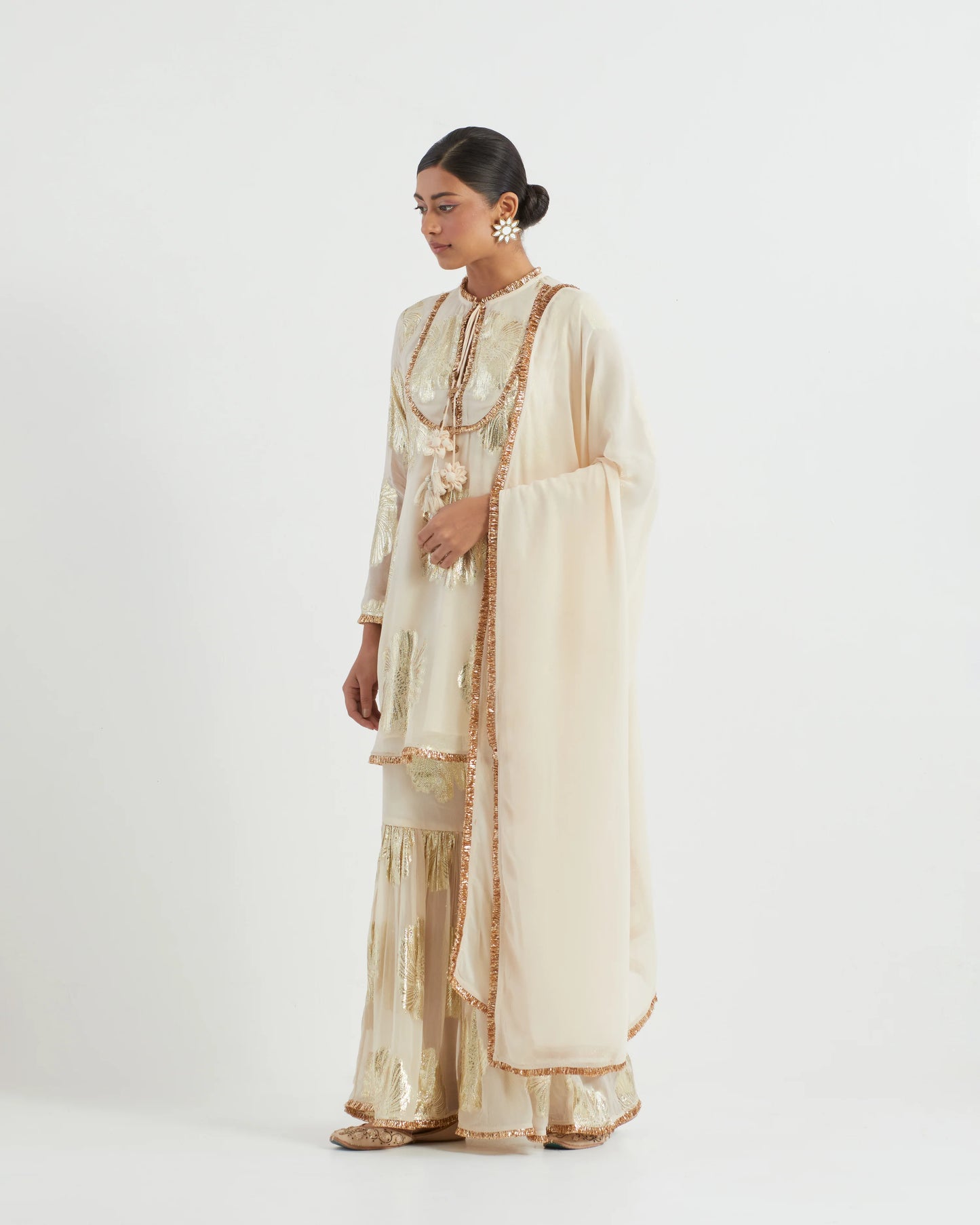 Ivory Georgette Jacquard Jhilmil Kurta Set