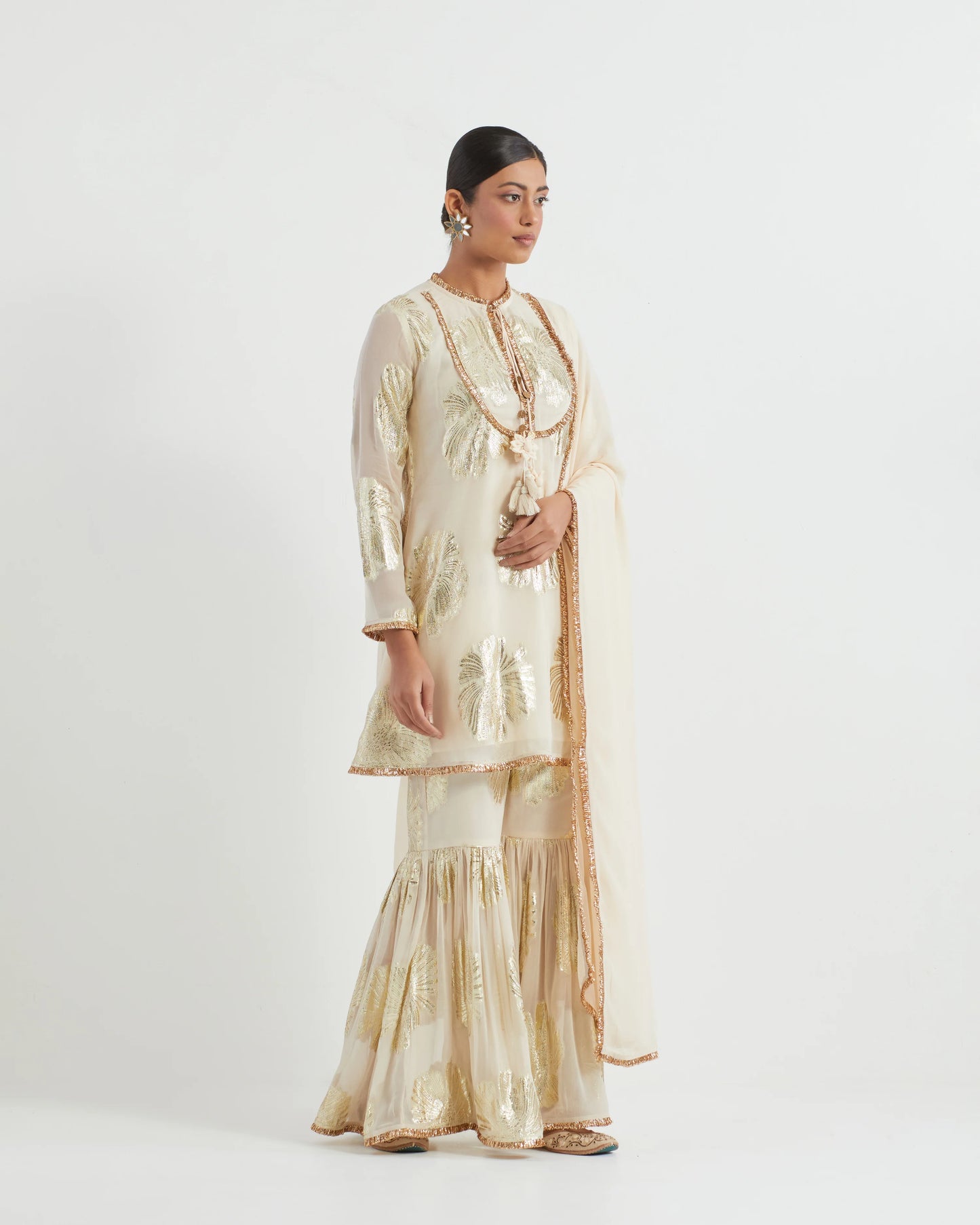 Ivory Georgette Jacquard Jhilmil Kurta Set