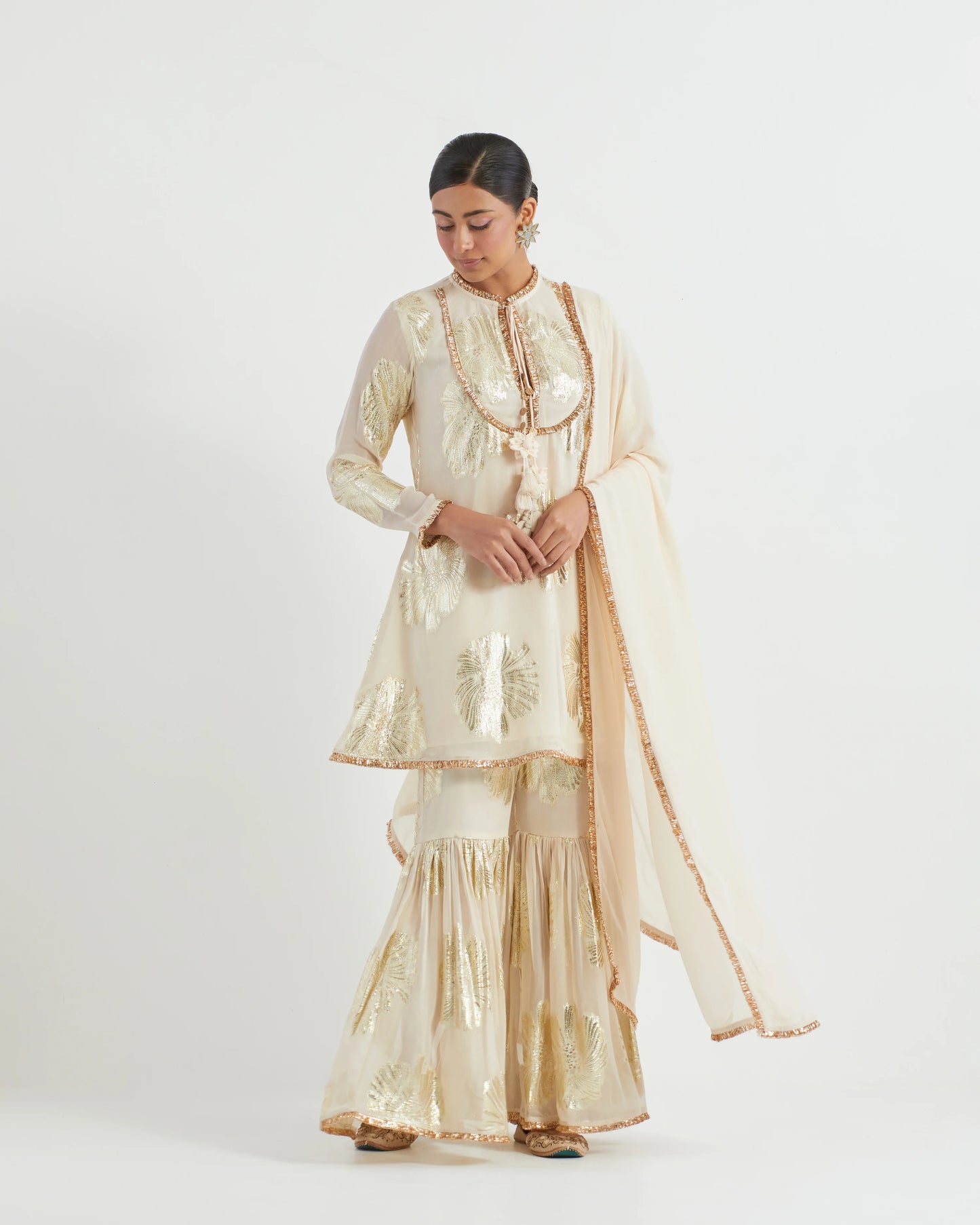 Ivory Georgette Jacquard Jhilmil Kurta Set