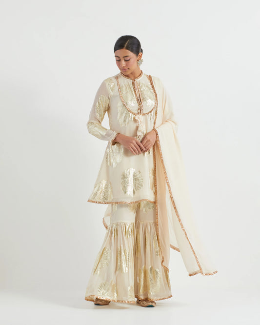 Ivory Georgette Jacquard Jhilmil Kurta Set