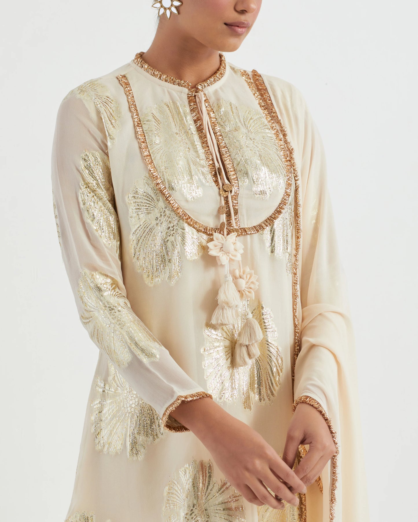 Ivory Georgette Jacquard Jhilmil Kurta Set