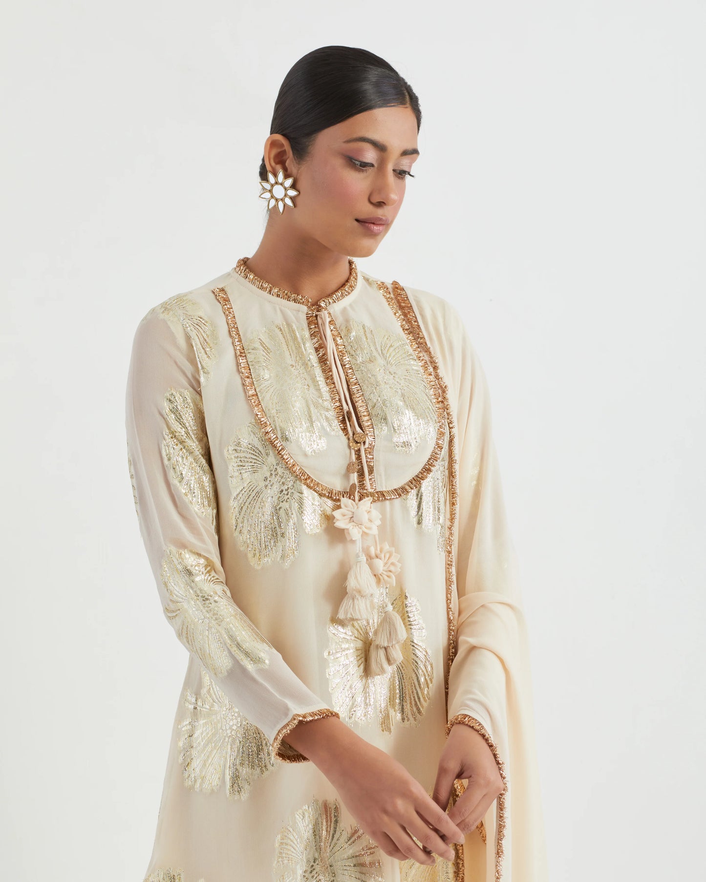 Ivory Georgette Jacquard Jhilmil Kurta Set