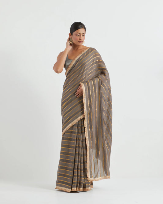 Fida Grey Cotton Jhilmil Saree