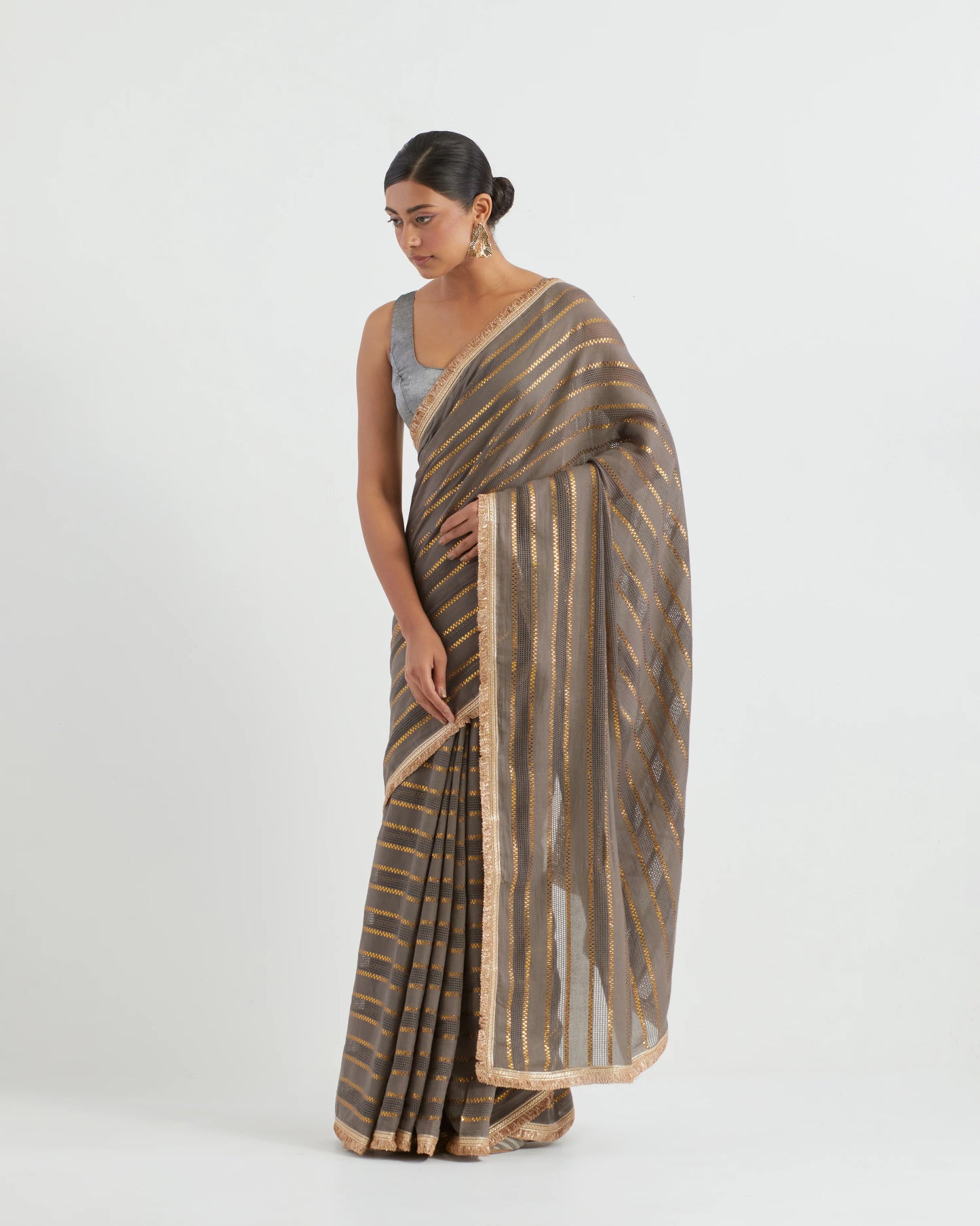 Fida Grey Cotton Jhilmil Saree