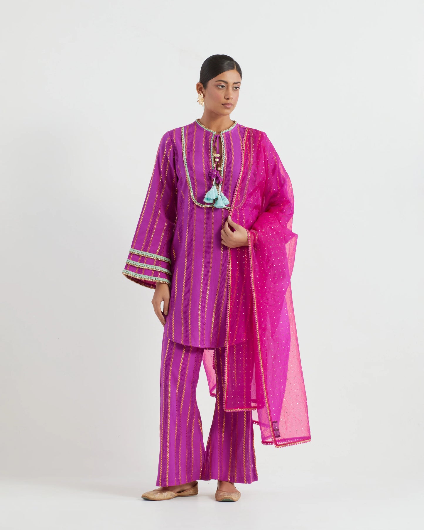 Gulabi Cotton Lace work Pink Kurta Set