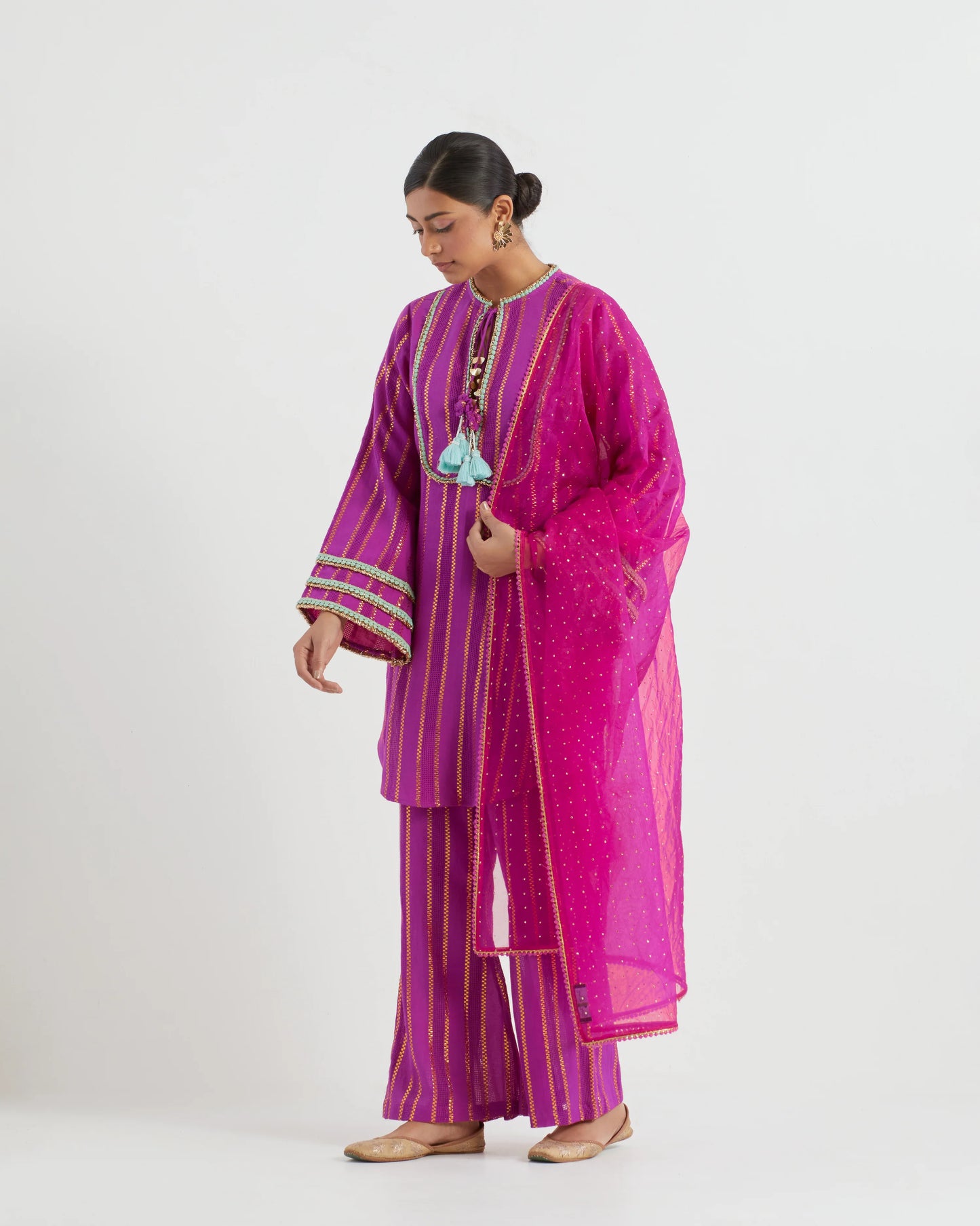 Gulabi Cotton Lace work Pink Kurta Set