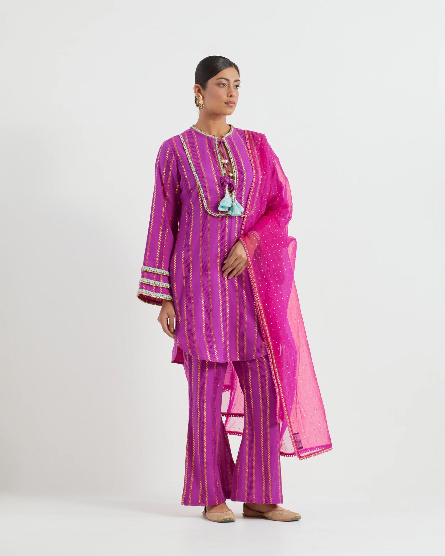 Gulabi Cotton Lace work Pink Kurta Set