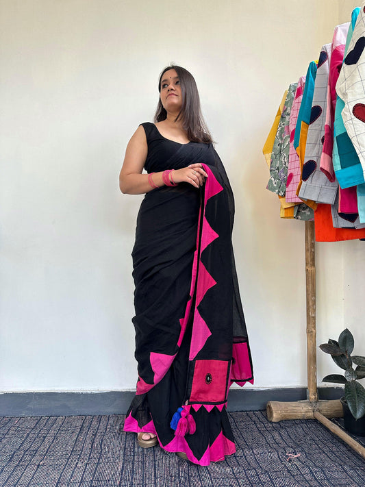 गुलाबो (Gulabo) Kota Cotton Black Saree