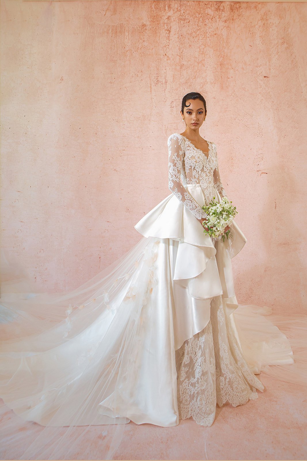 White Christian Wedding Skirt with Lace Embroidery Border