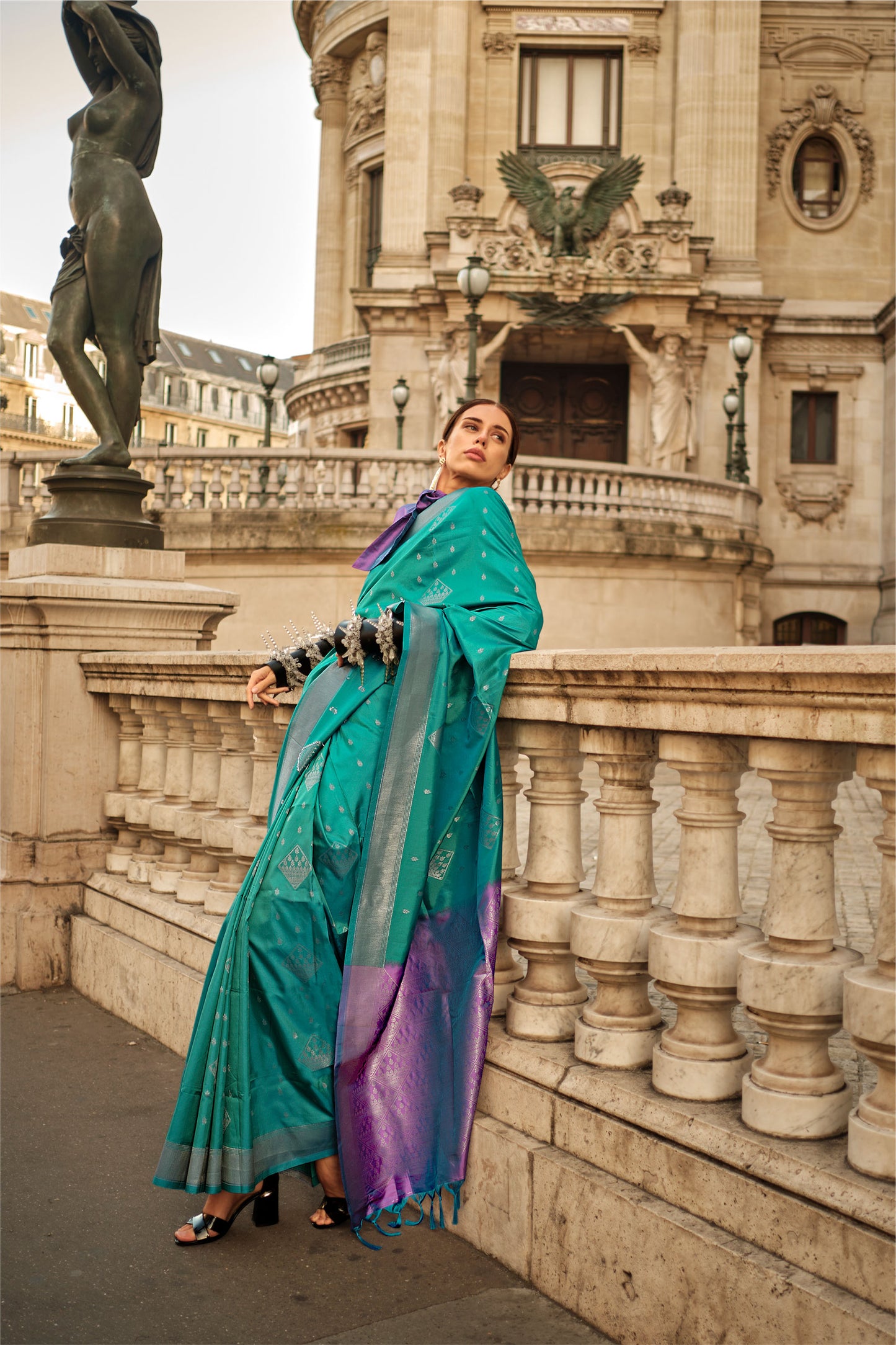 Emerald Green Kraft Soft Silk Handloom Saree