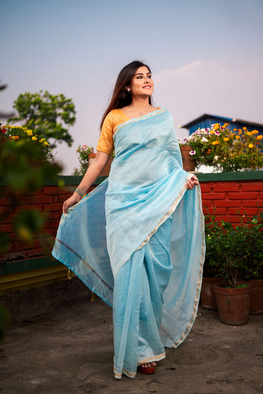 Blue ombre chanderi silk apaapi saree