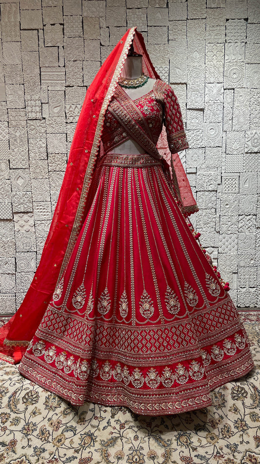 Red silk bridal lehenga