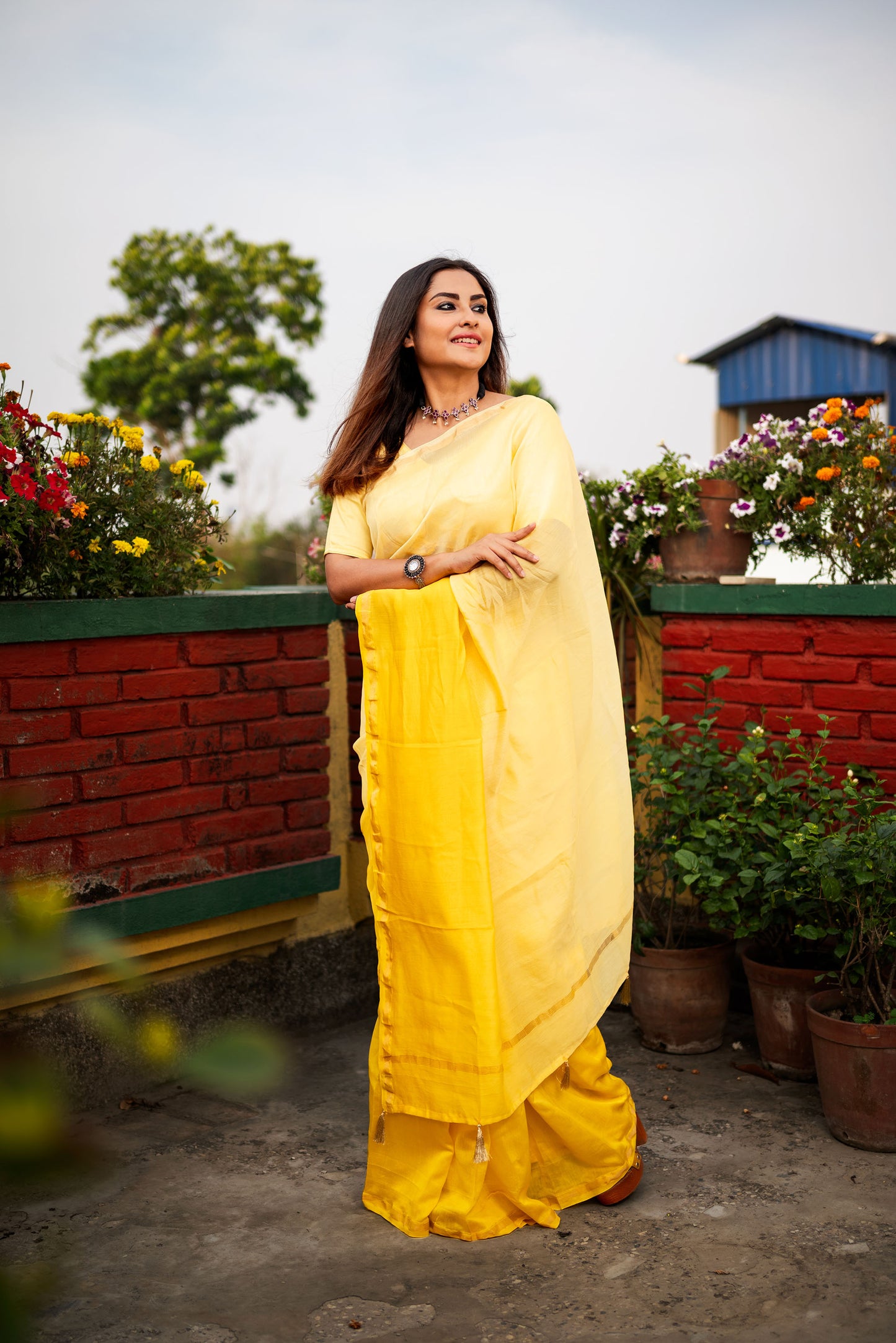 Yellow ombre chanderi silk saree