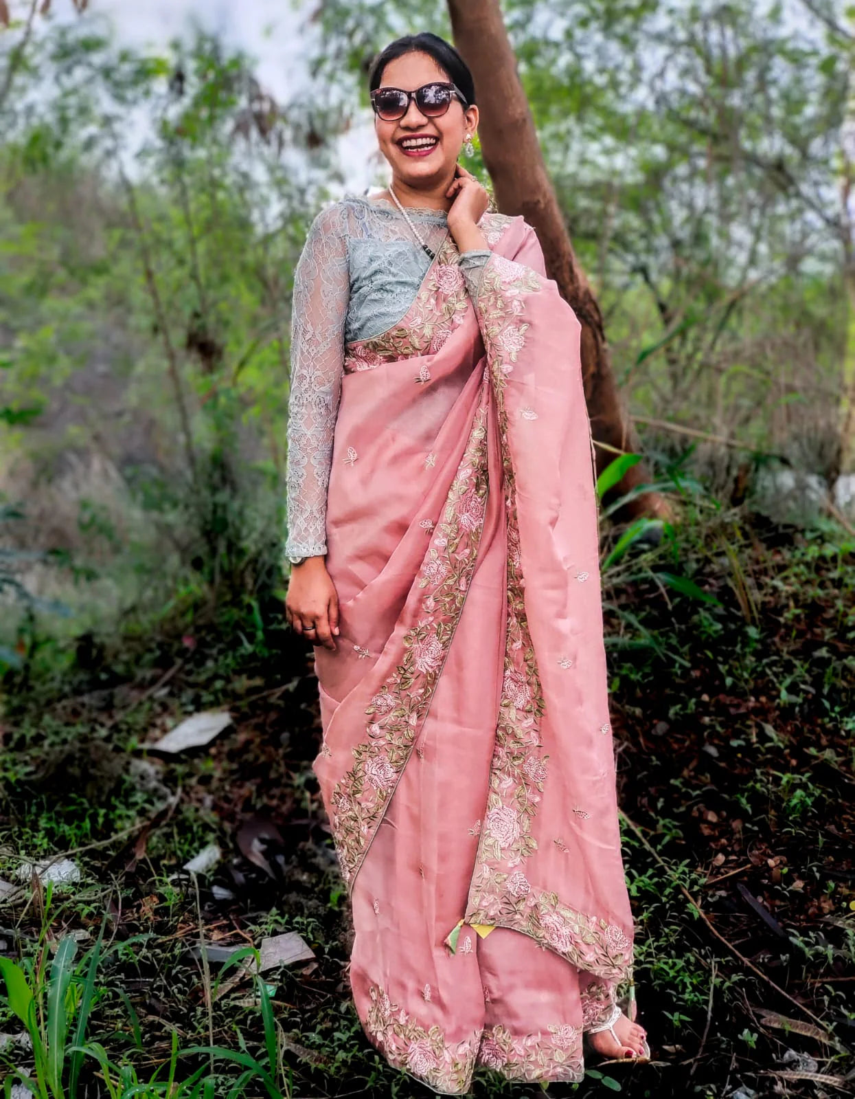 Ambience Pink handloom Organza saree