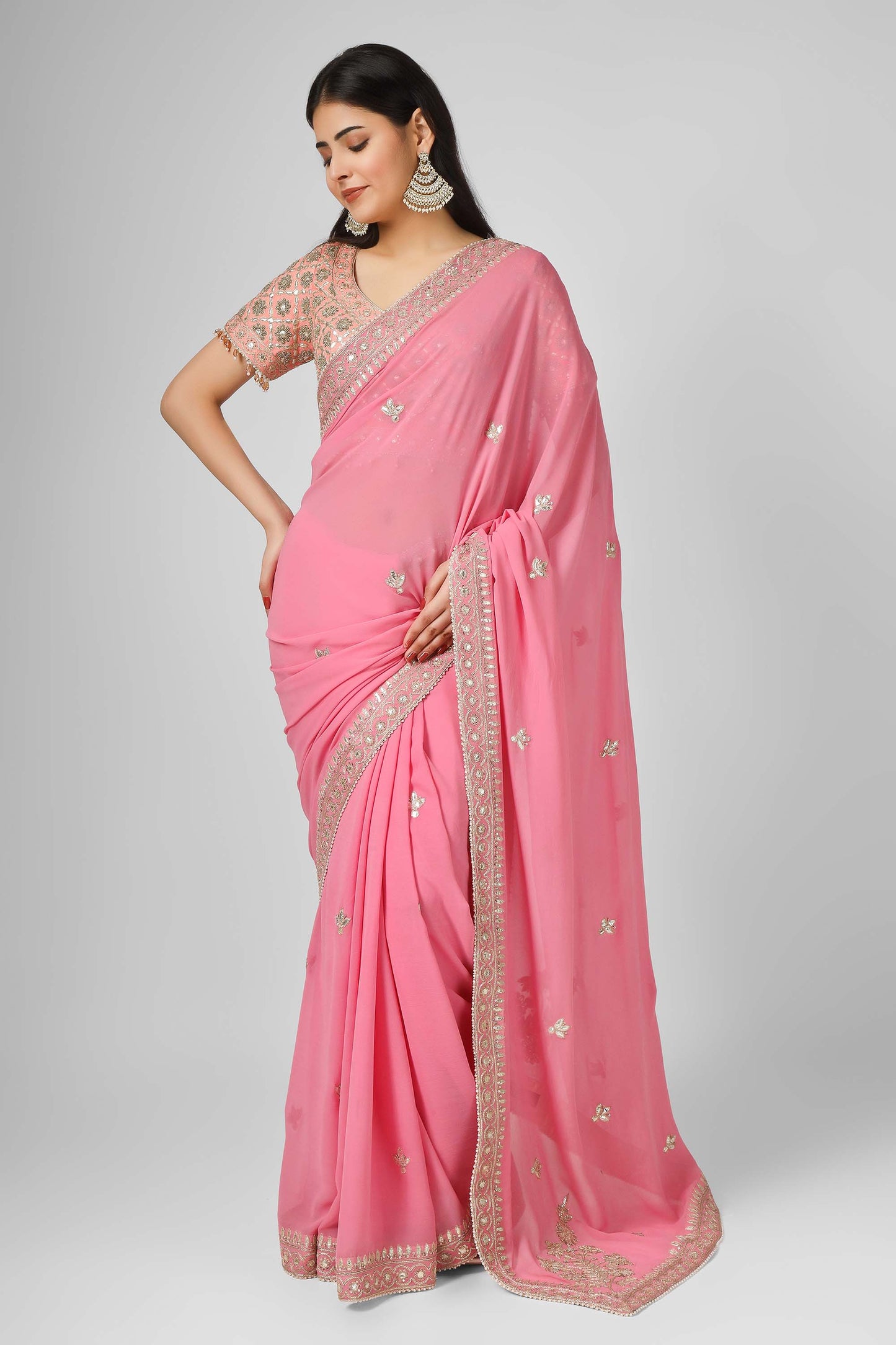 Gotta Bling Pink Georgette Gotta Dori Saree