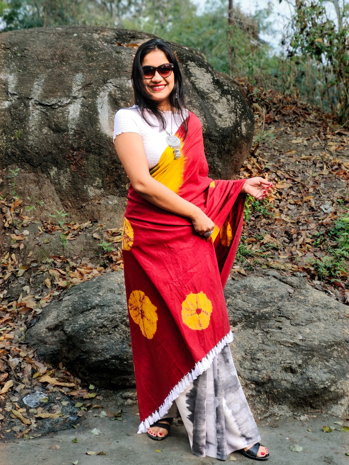 Monsoon Tunes Red Cotton Handloom saree