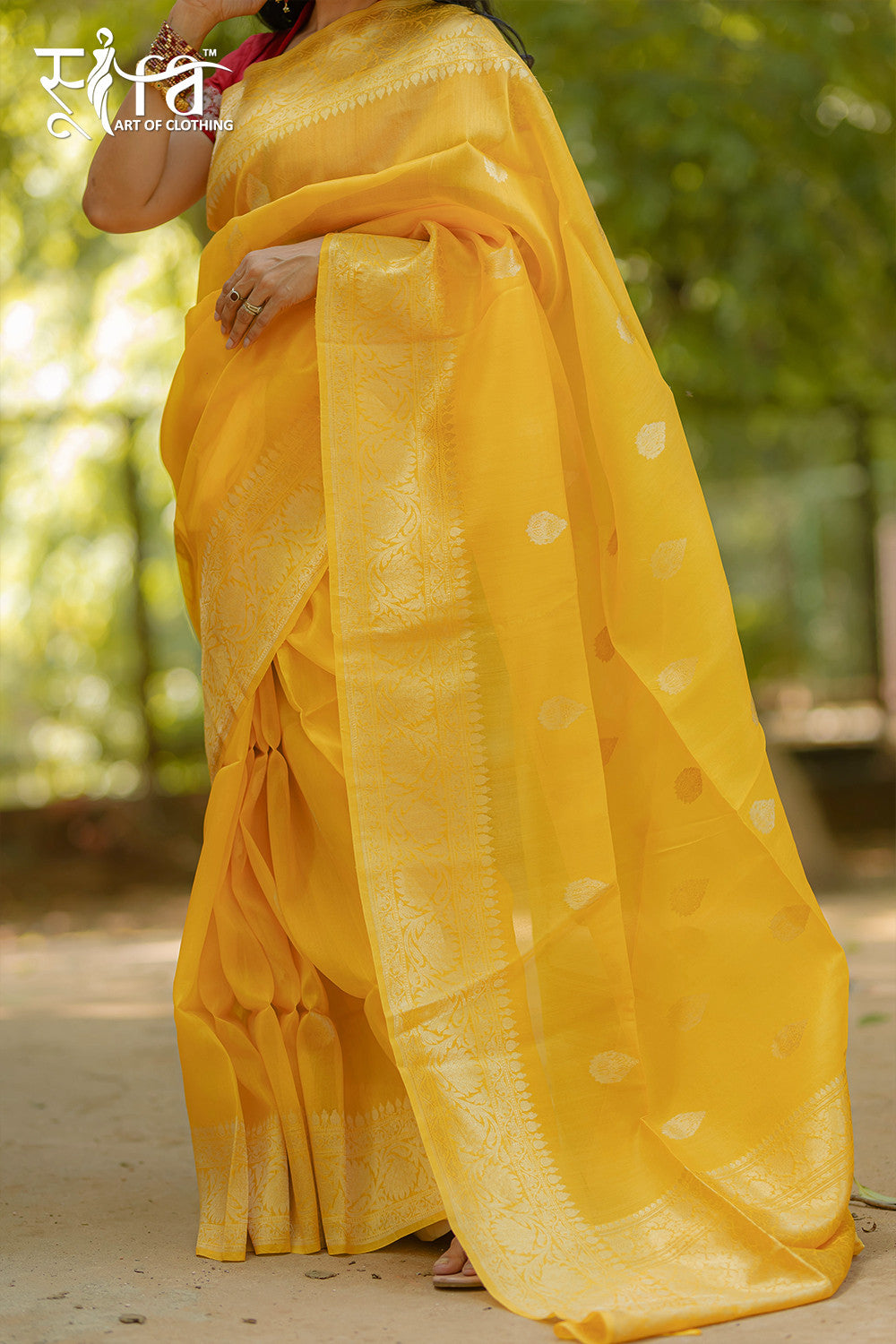 Handloom Sunshine Yellow Organza Banarasi Saree