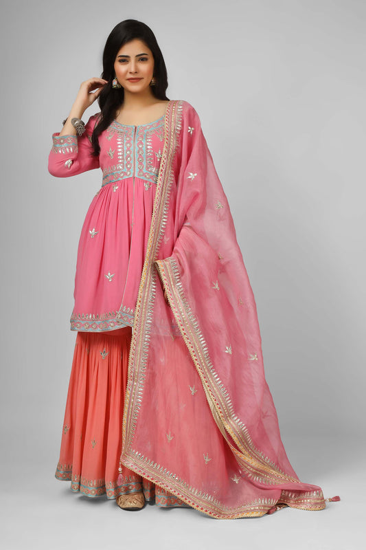 Gotta Bling Pink Georgette Gotta Dori Festive Sharara