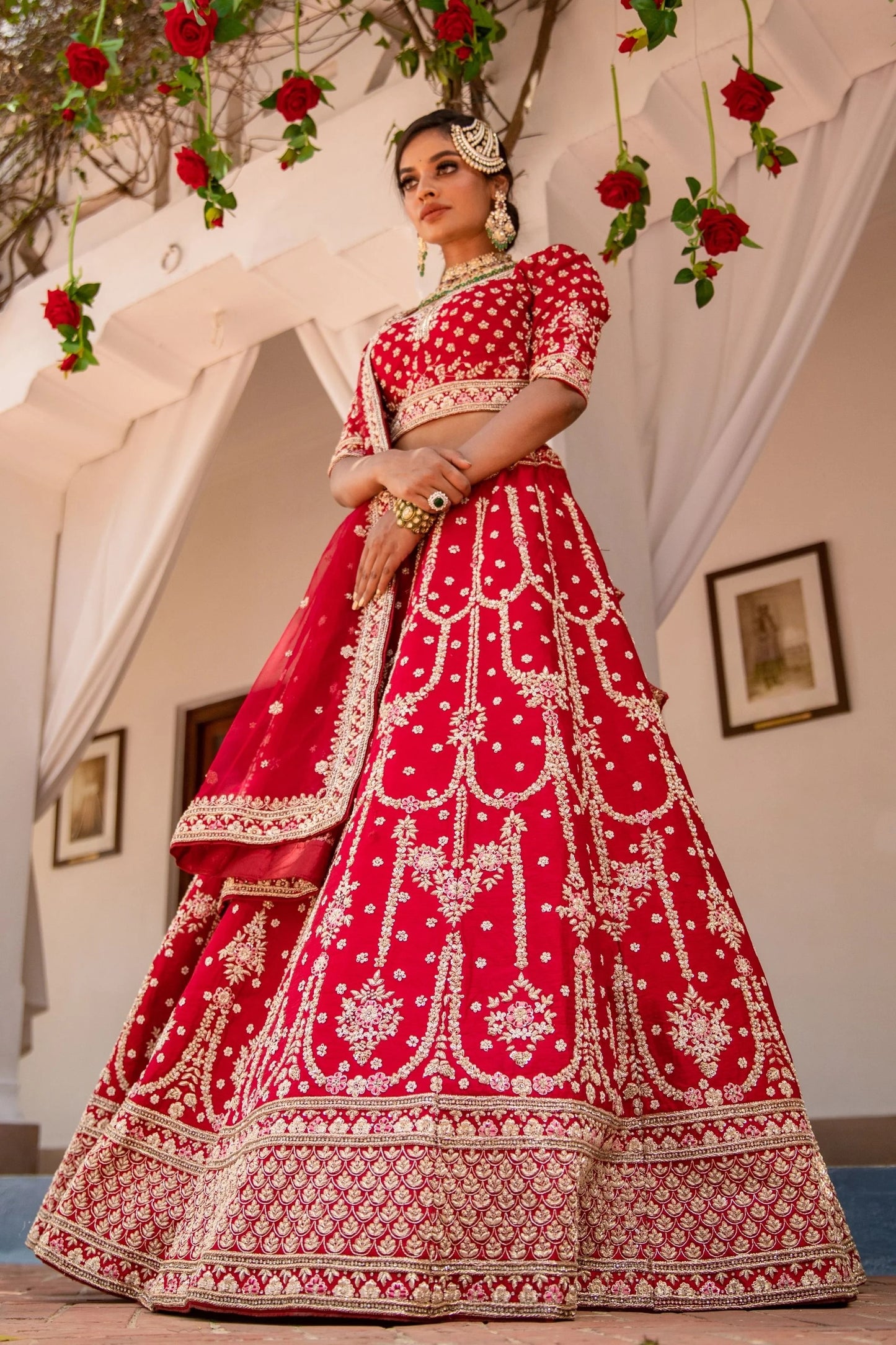 Red Raw Silk Bridal Lehenga