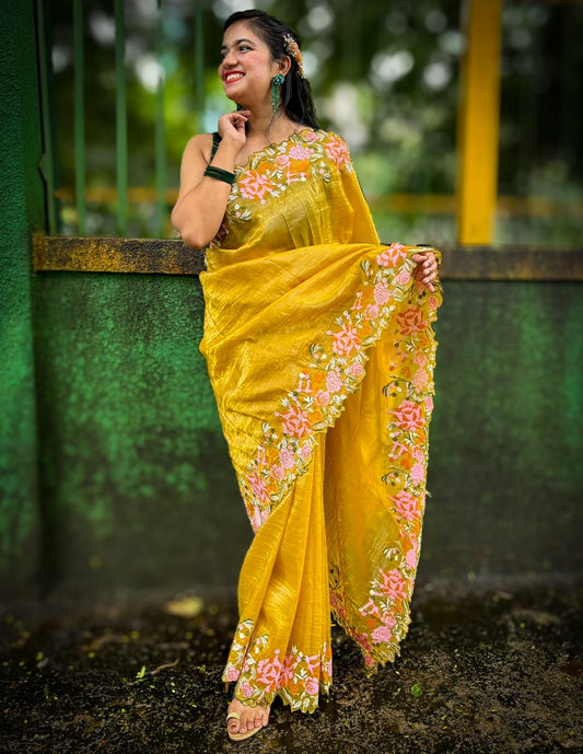 Vanya Yellow Crush Silk Handloom saree