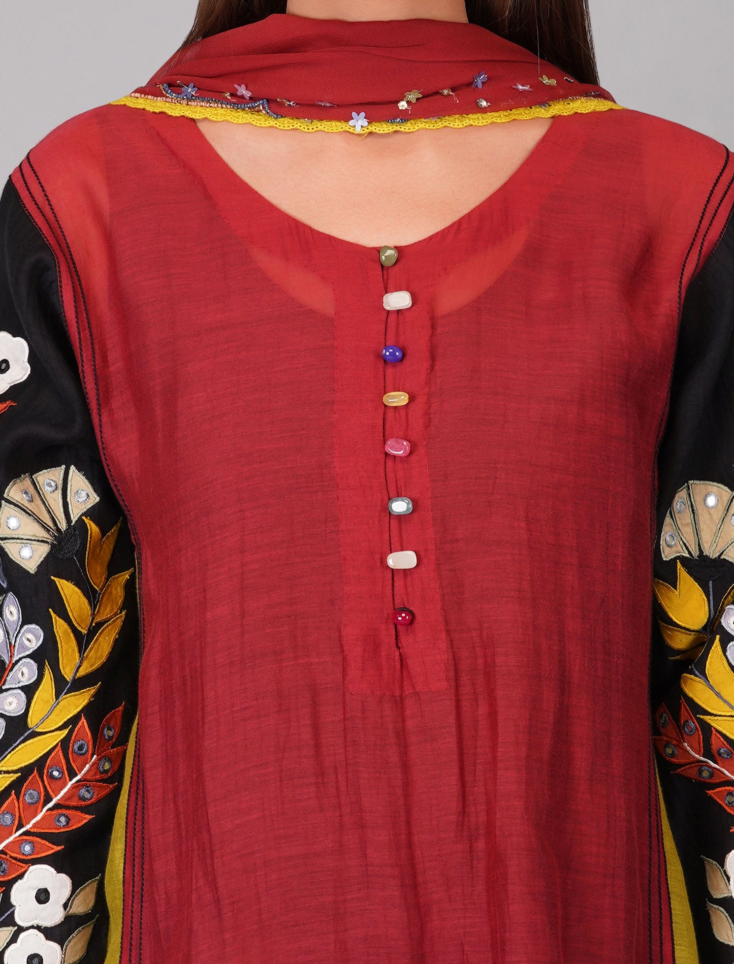 Applique Sleeves Panelled Kurta Set