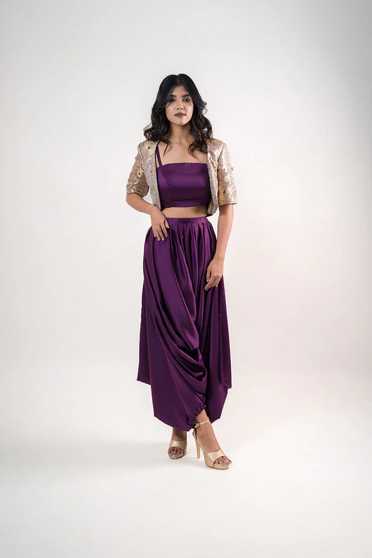 Royal Purple Crop Top with Modern Afghani Pants