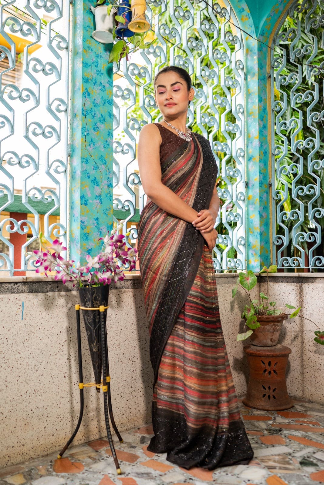 Piku Multi Color Chiffon Handloom saree