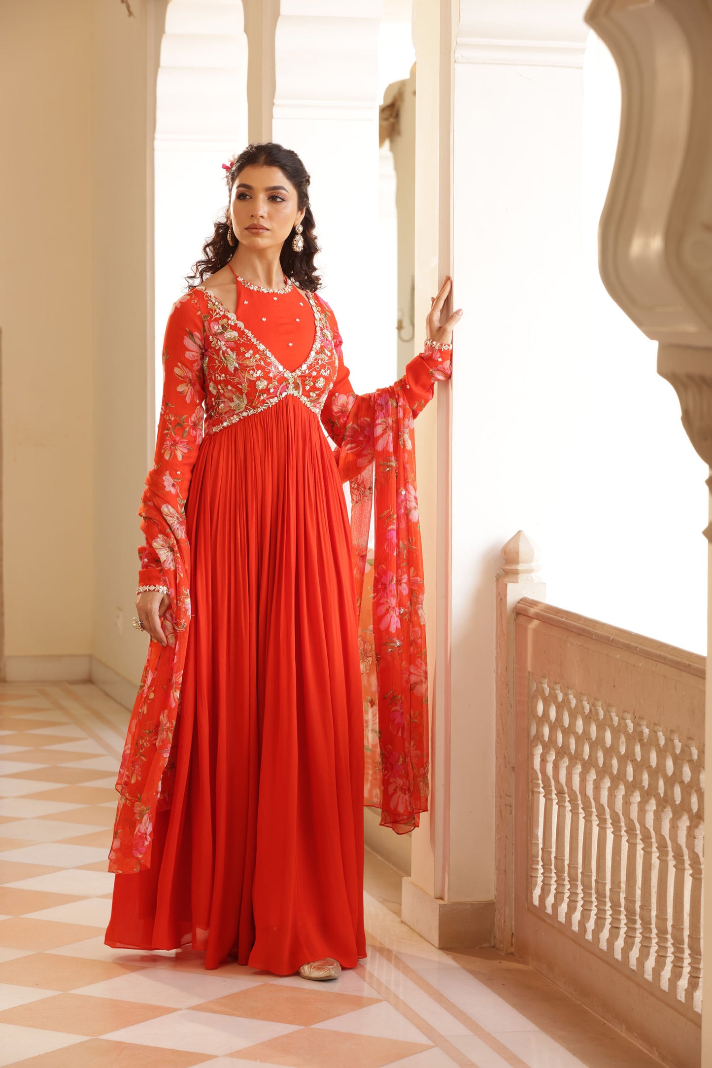 Orange Adha Designer anarkali set