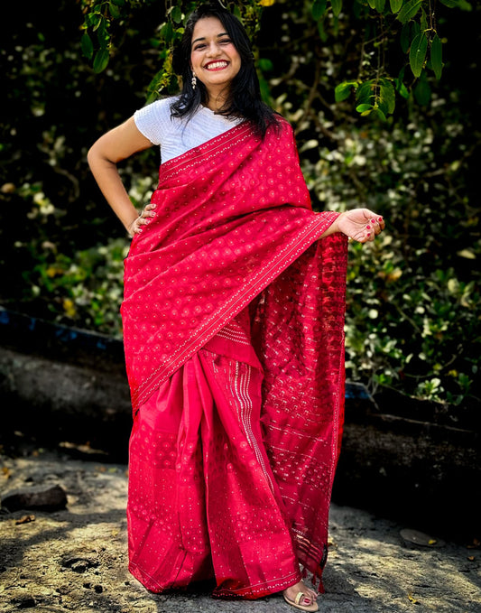 Red cotton mekhela chador