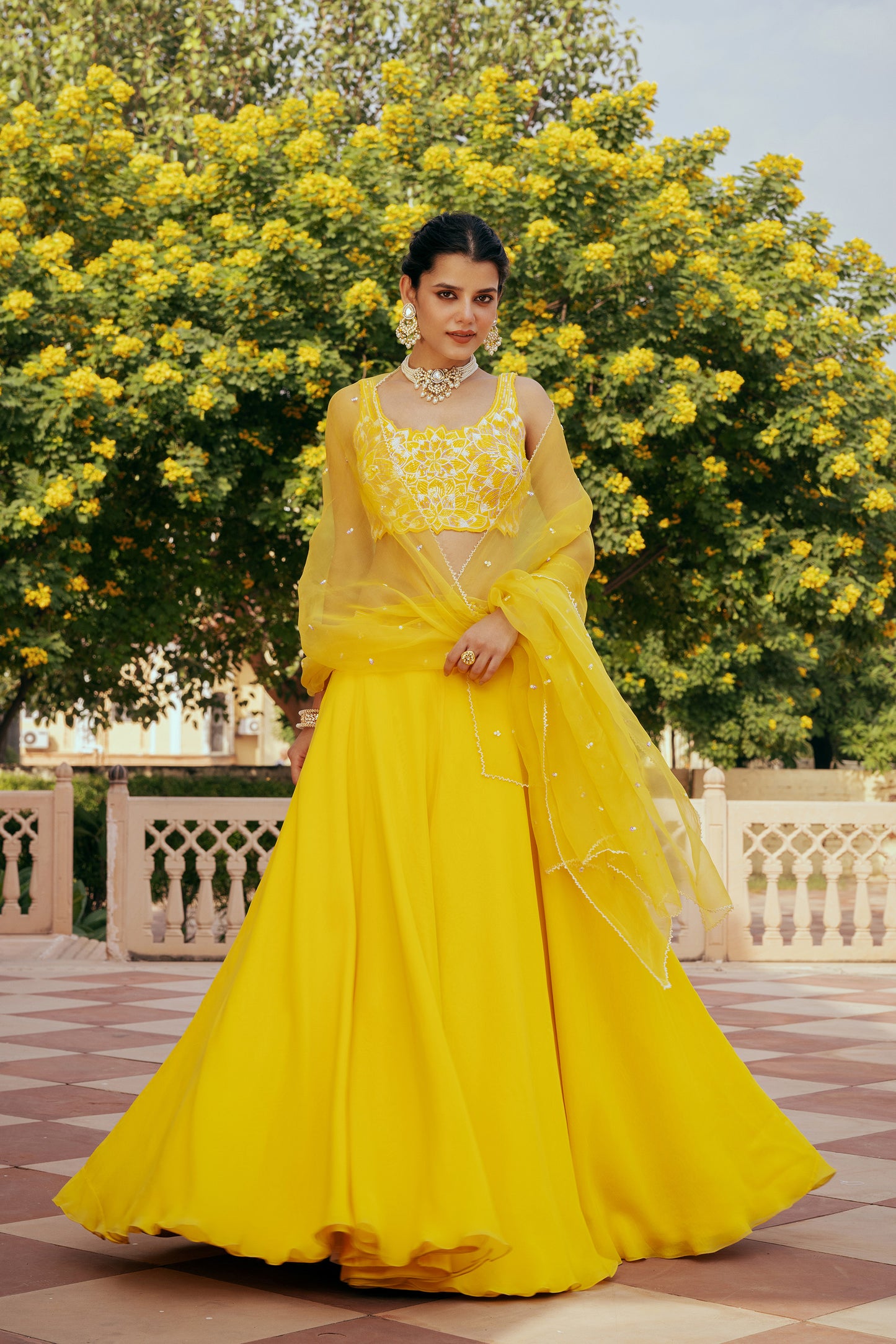 Saiba Organza Yellow Ajooba Lehenga Set