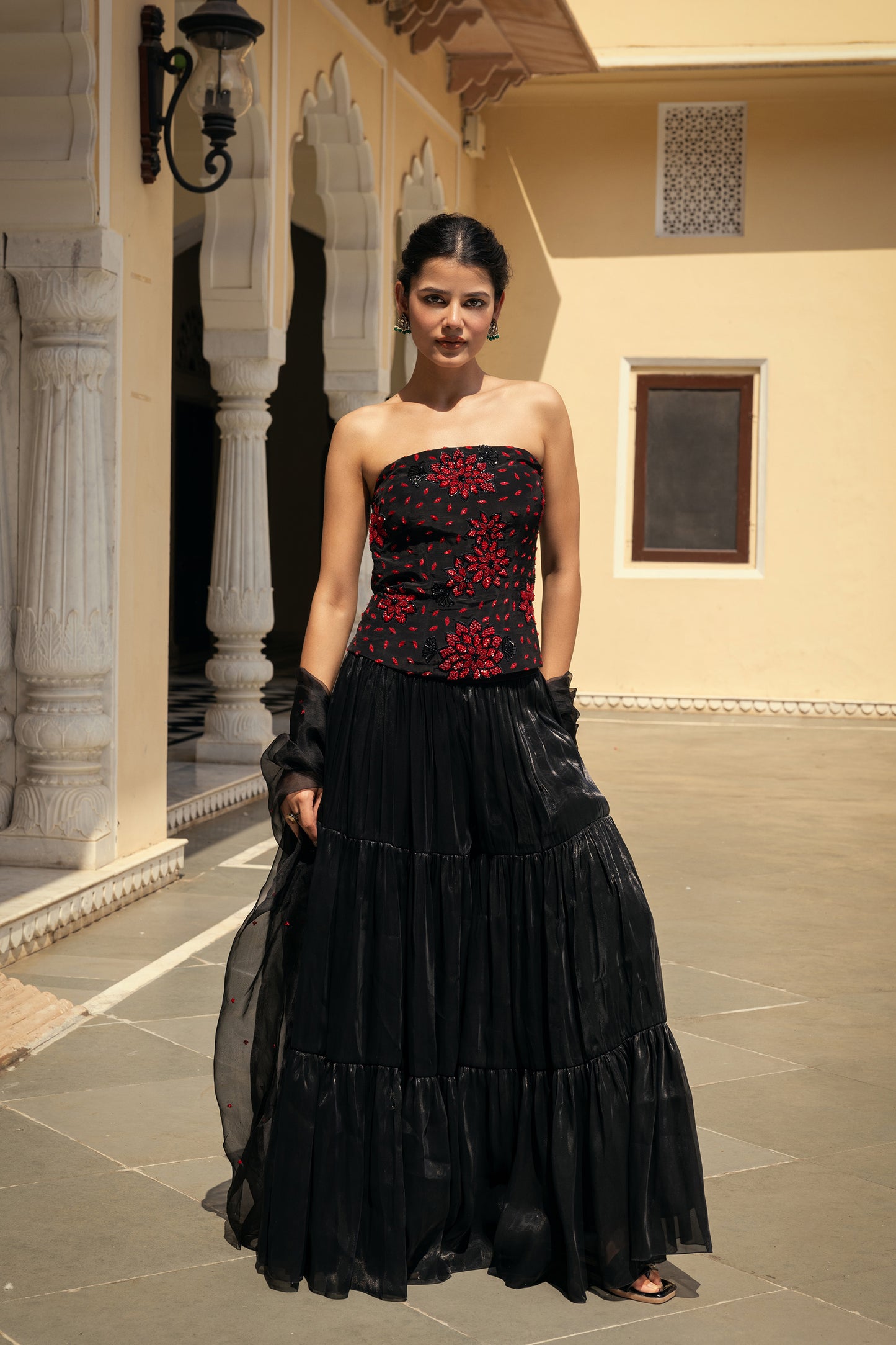 Orion Crepe Black Resham Embroidered Corset only