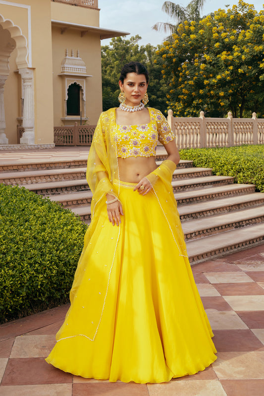 Noori Yellow Net Ajooba Lehenga Set