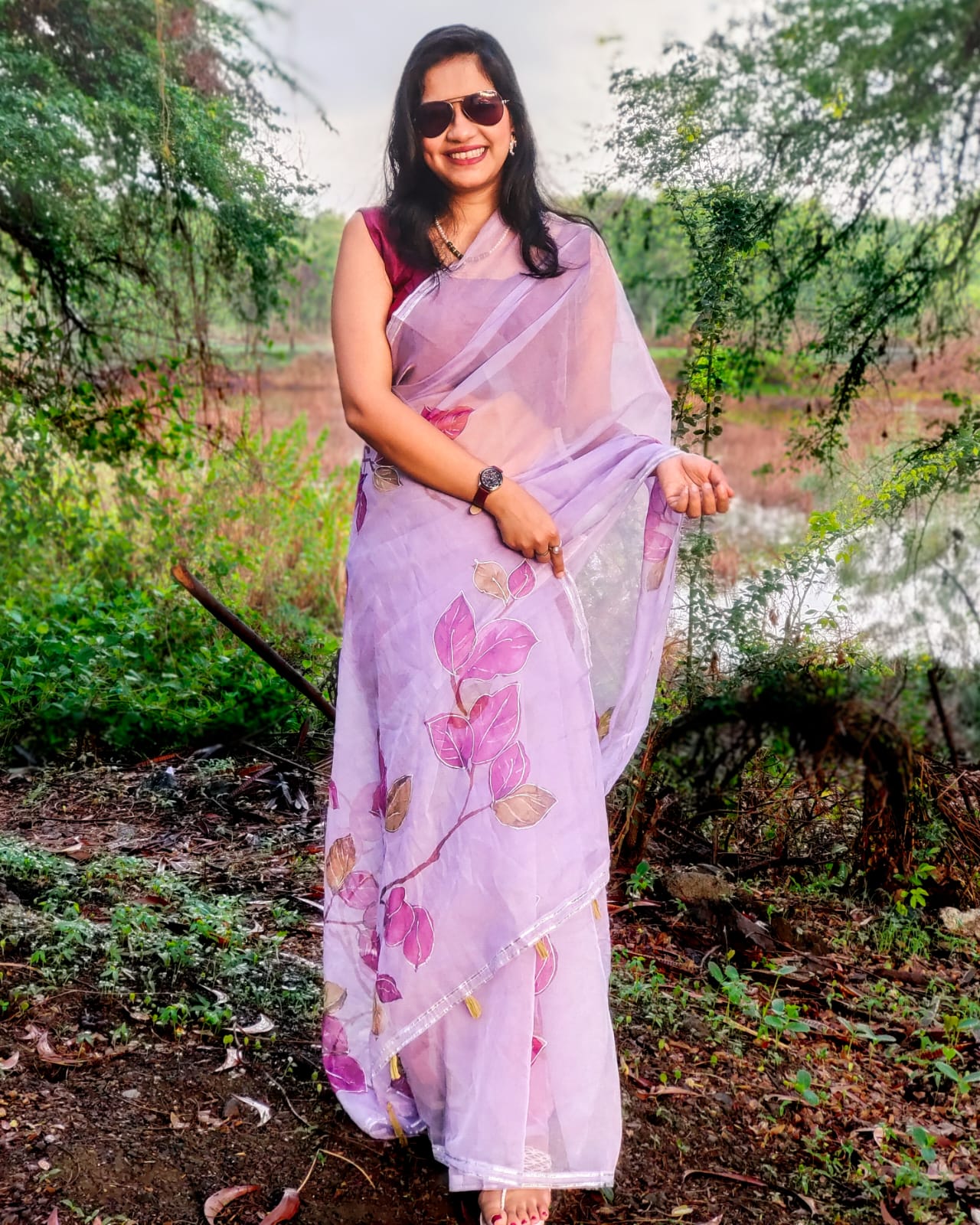 Photo booth Purple Organza Handloom saree