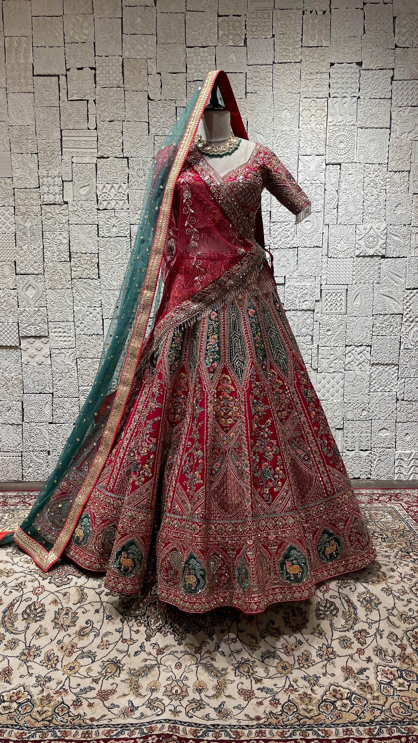 Multicolour Silk Bridal lehenga