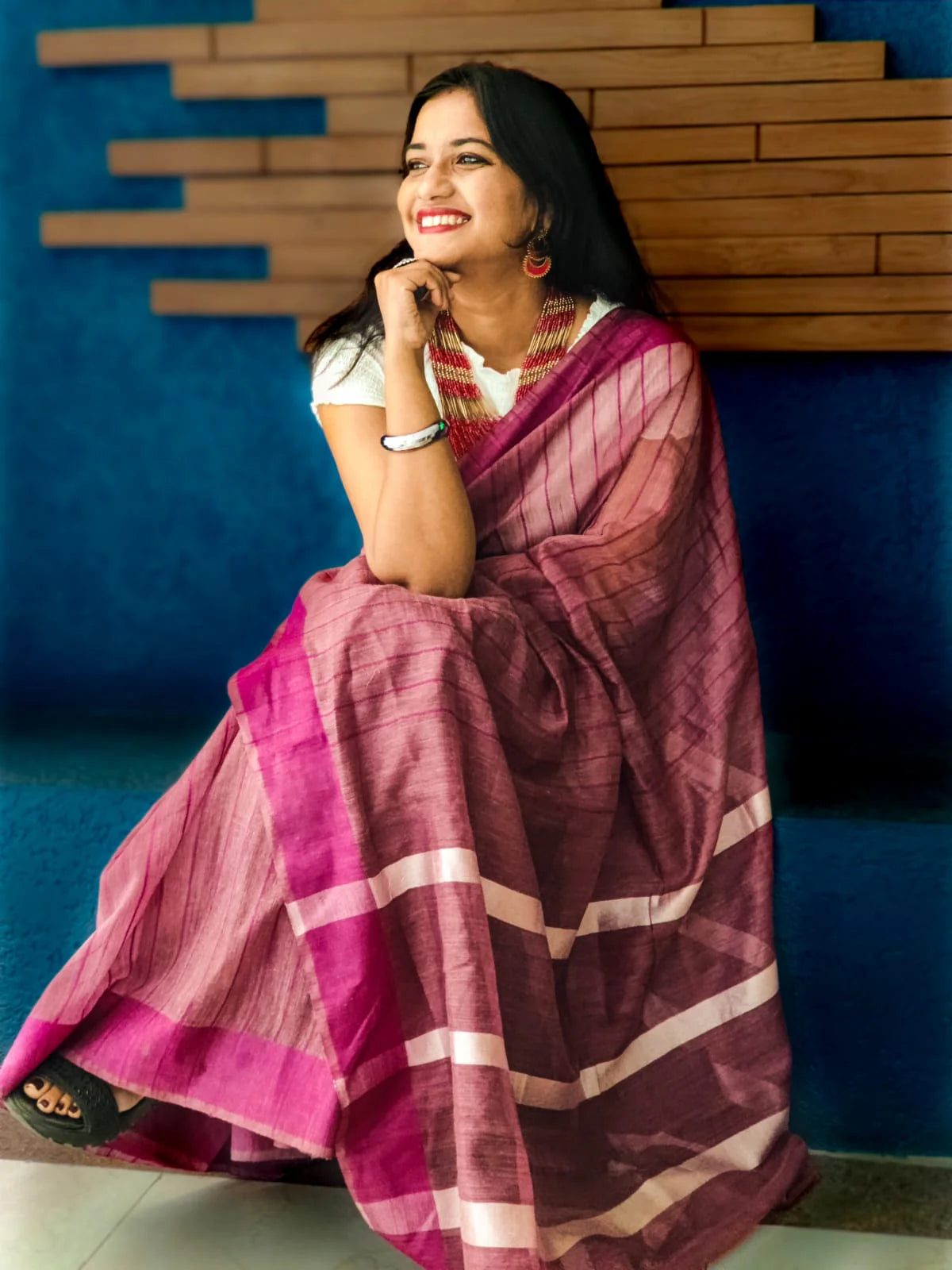 Glory Days Pink Viscose Silk Handloom saree