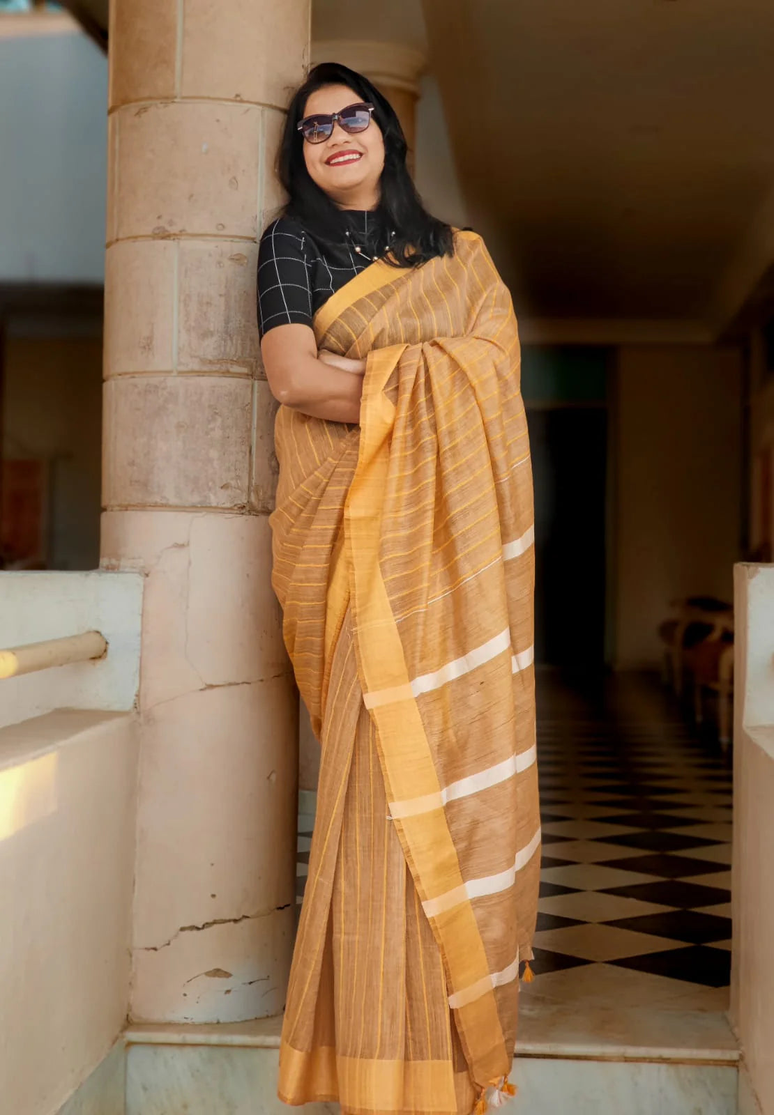 Yellow Hearts Viscose Silk Handloom saree