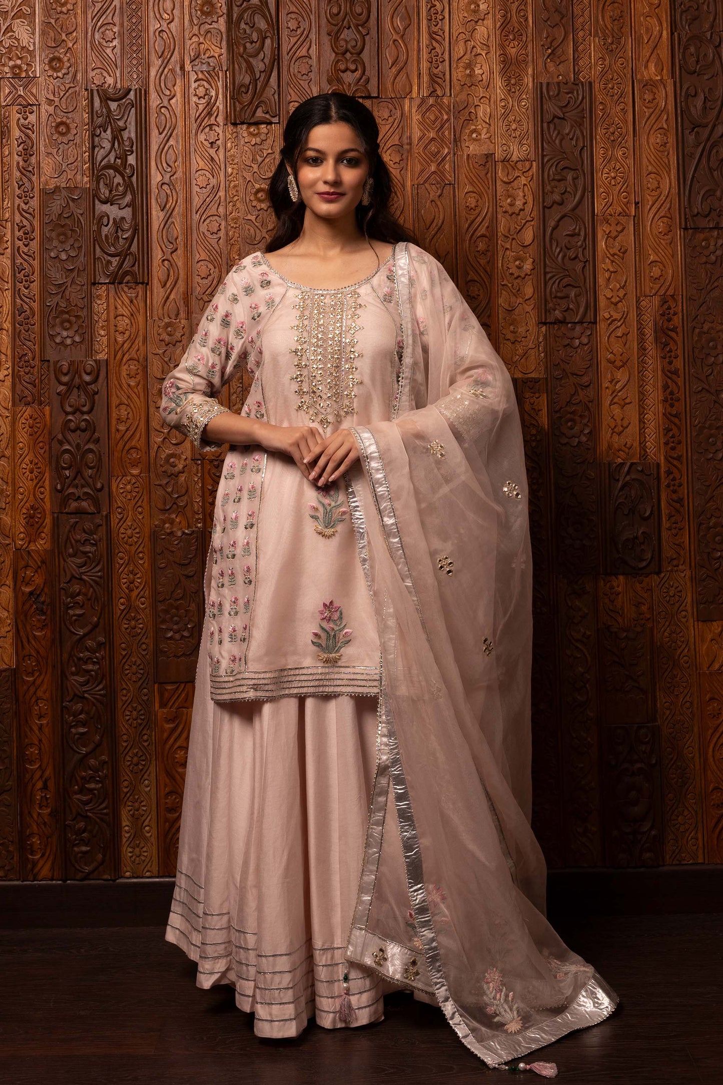 Tales of grace Light Pink Chanderi silk Embroidered Festive Sharara