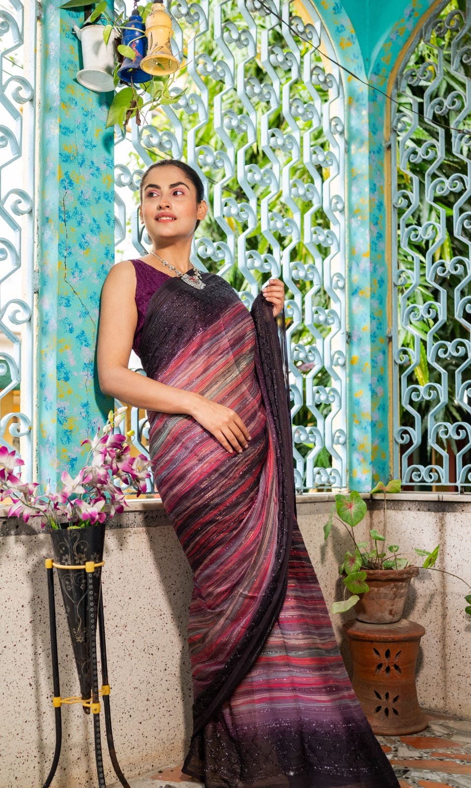 Sehmat Pink Chiffon Handloom saree