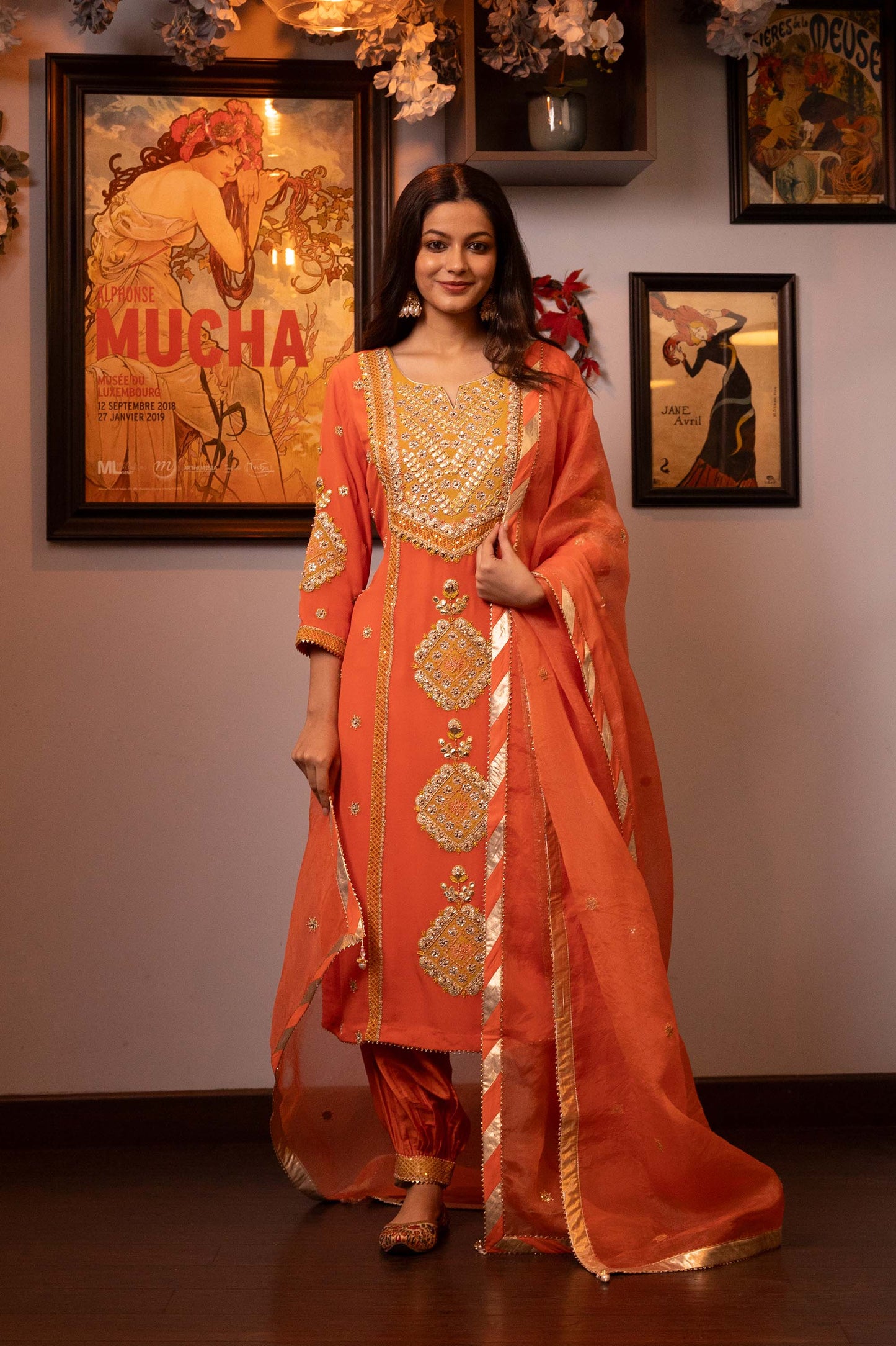 Glitterati Orange Georgette Gotta Dori Kurta set