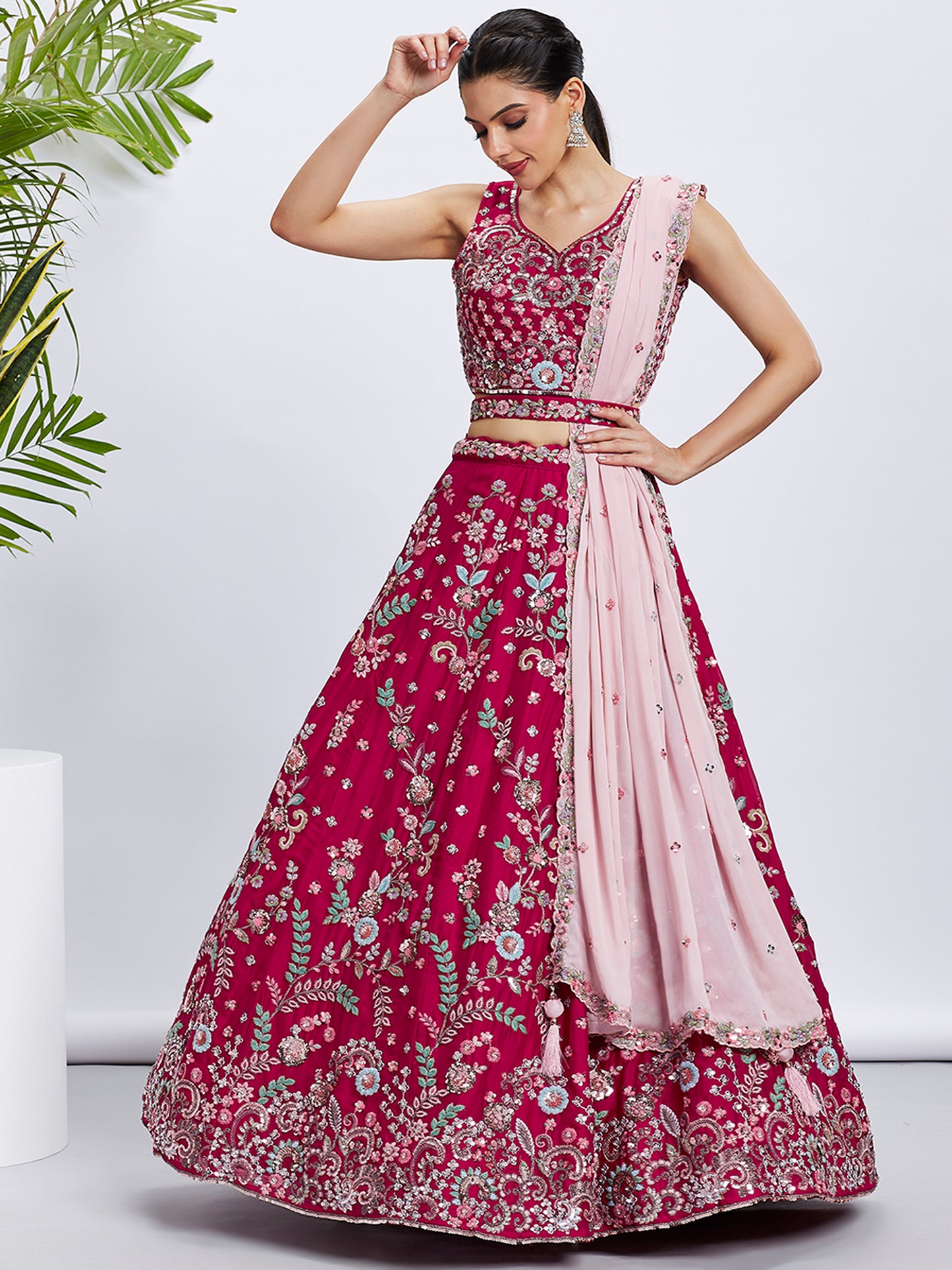 Rose Pure Georgette Sequins and thread embroidery Lehenga choli