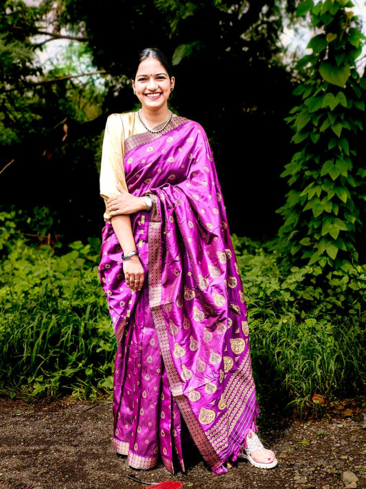 Adira Purple handloom silk saree