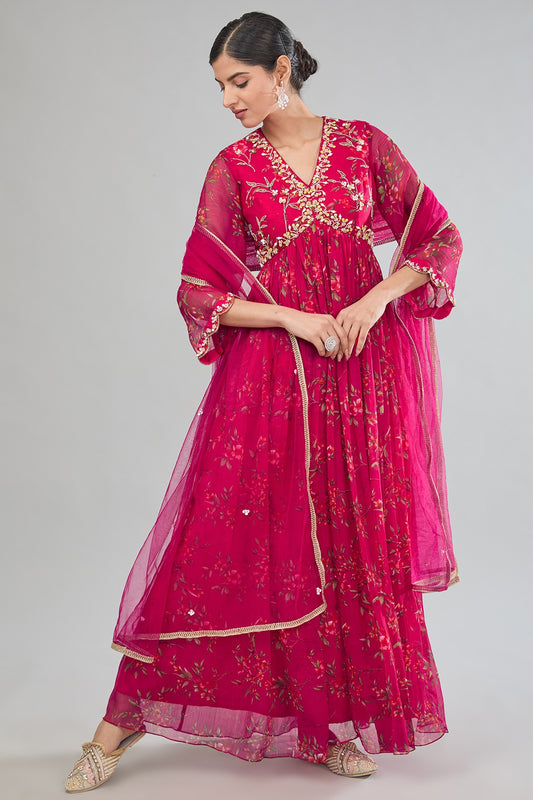 Printed Pink Zari Sahiba Anarkali