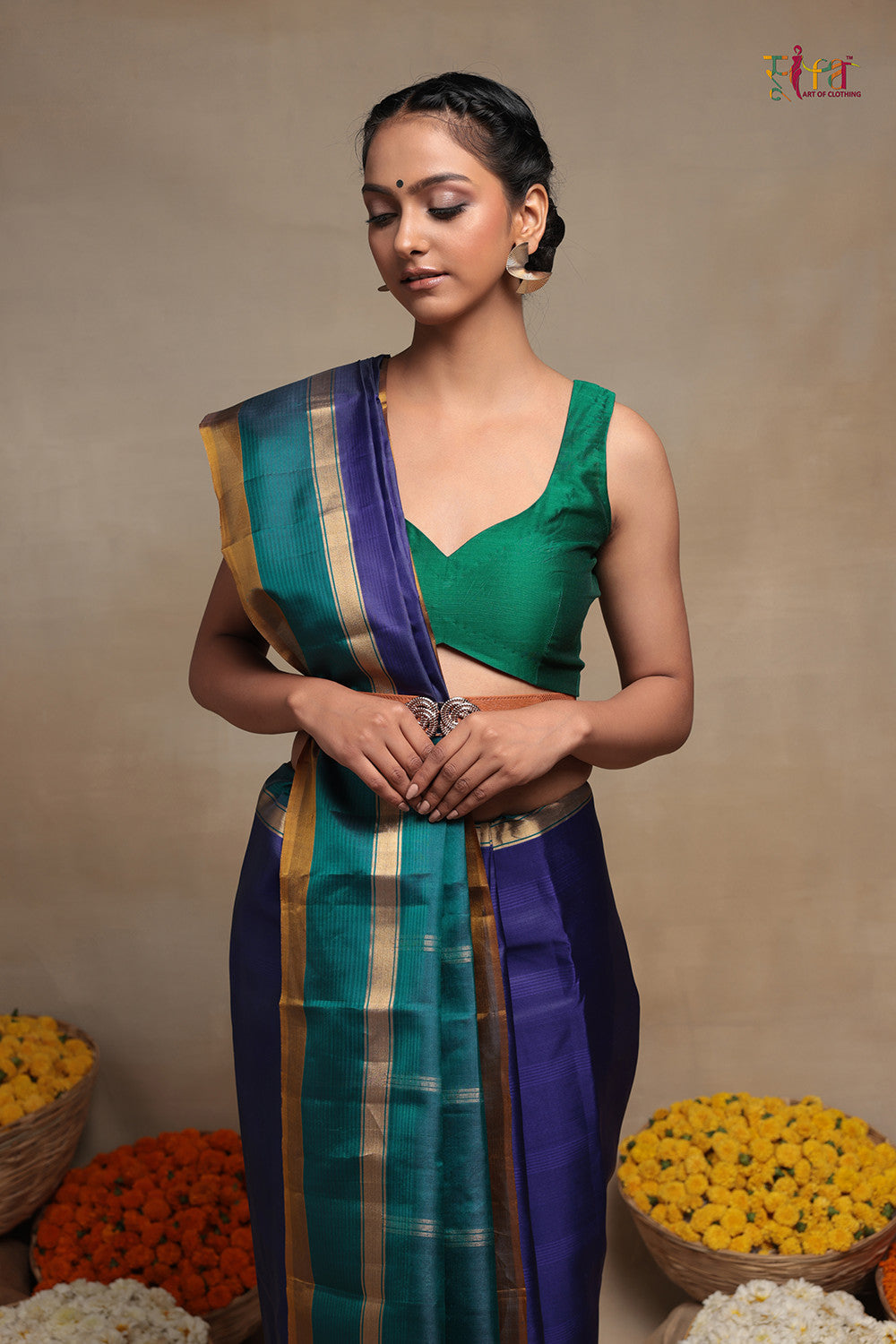 Navy Blue Pure Silk Handloom Kanchi Contemporary Saree