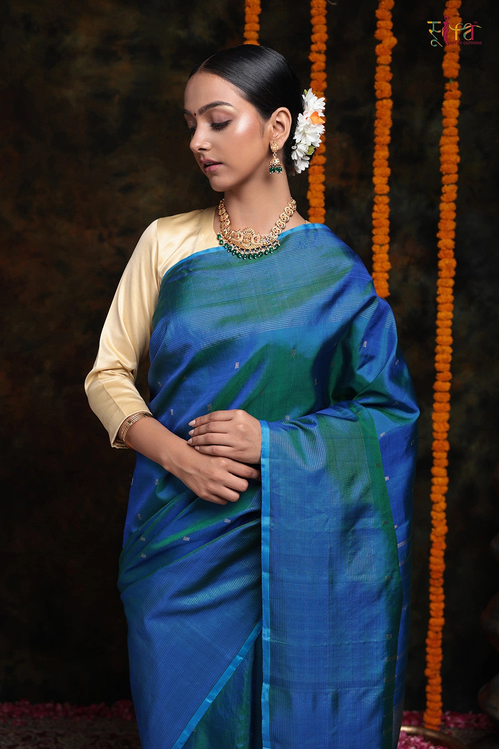 Midnight Blue Handloom Kanchipattu With Pure Zari