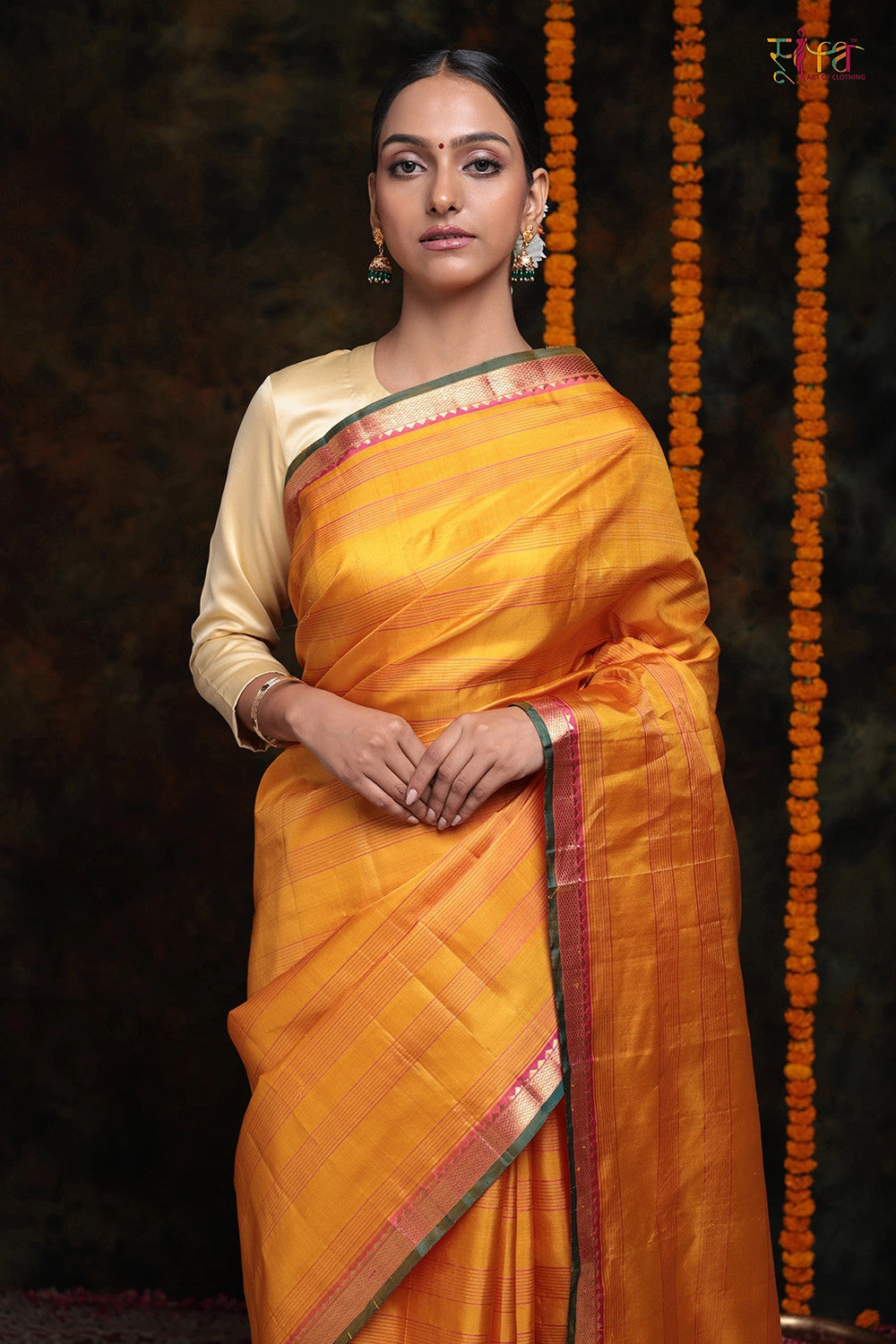 Yellow Handloom Kanchipattu With Gold Zari Border