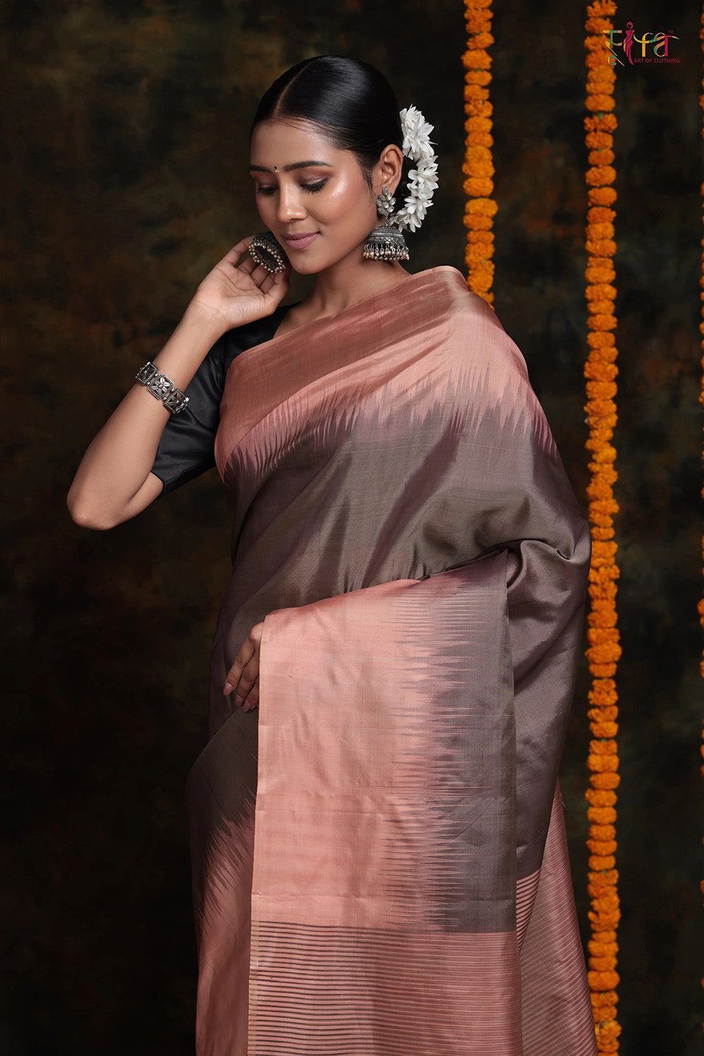 Handloom Cedar Brown Pure Silk Saree