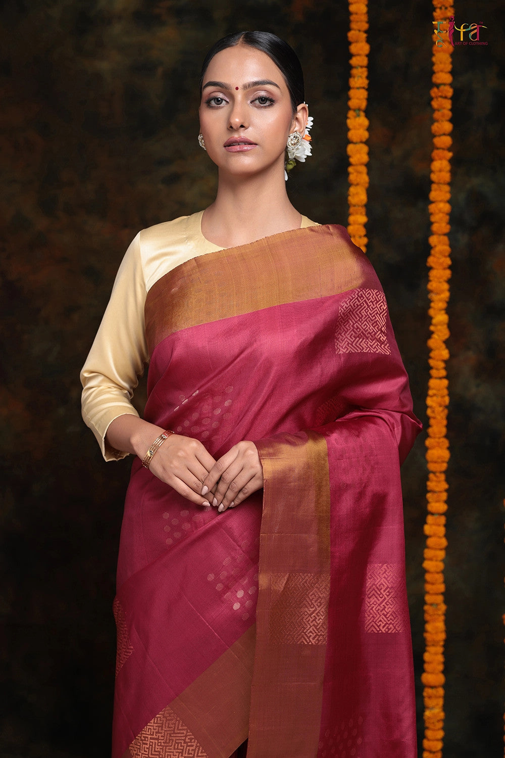 Rosewood Pink Handloom Pure Silk Saree